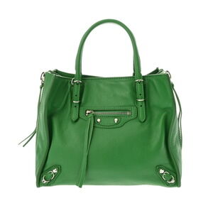 BALENCIAGA Paper Handbag Green Leather